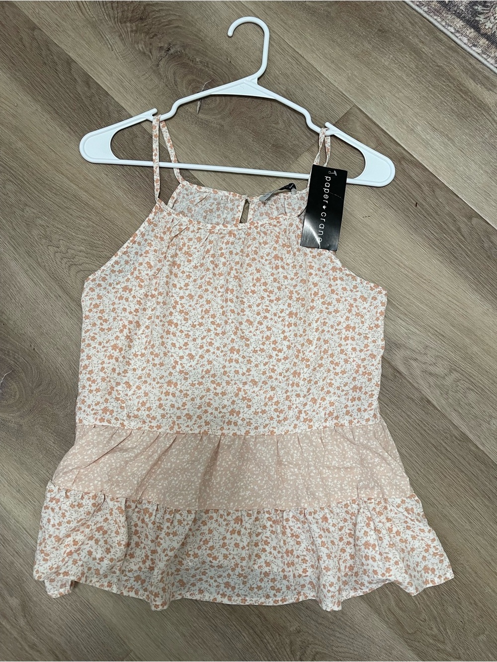 Paper Crane Peach Floral Ruffle Tiered Tank Top